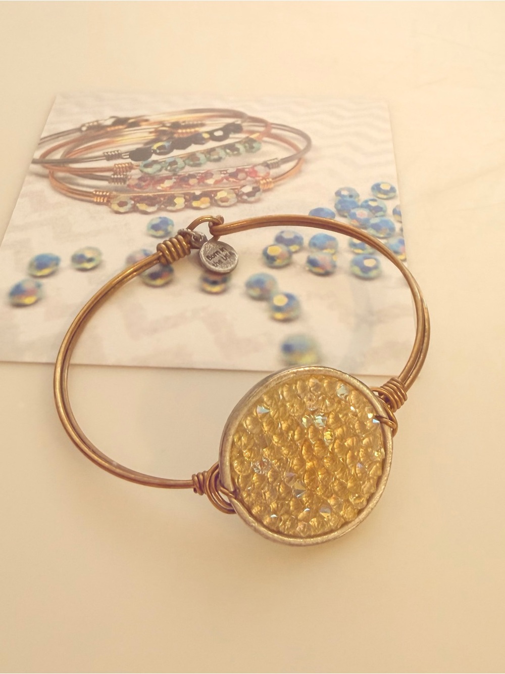 Luca + Danni Gold Bracelet with Yellow Crystal Round Center